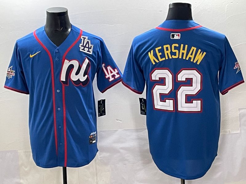 Men 2025 Los Angeles Dodgers 22 Kershaw Blue All star Nike MLB Jersey style 02
